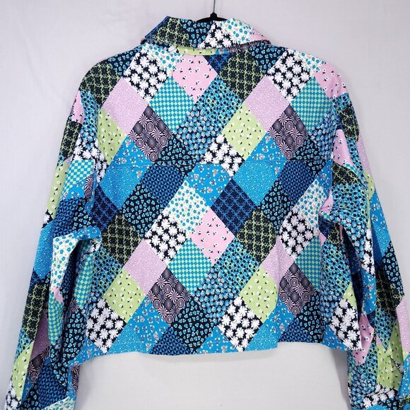 Another Girl Cropped Boxy Jacket Size 8 Patchwork Front Pockets Eclectic Boho - Picture 9 of 16